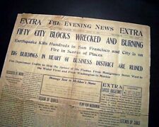 SAN FRANCISCO EARTHQUAKE California Fire Disaster 1st Report 1906 old Newspaper picture