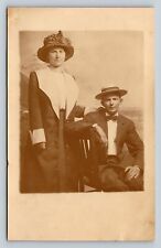 RPPC Lady in Picture Hat & Man in Bow Tie AZO 1904-1918 ANTIQUE Postcard 1500 picture