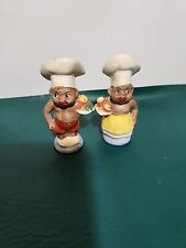 Vintage Bakers Holding Fruit 1950s Small Salt and Pepper Shakers Set picture