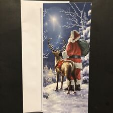 Christmas Greeting Card Santa & Reindeer At Night Looking At The Town Below Star picture