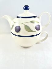 Vintage Arthur Wood Individual Tea Pot And Cup Olive Pattern Stackable picture