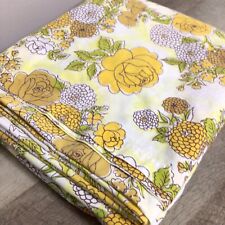 Vintage Queen Flat Sheet Percale Yellow Floral Flower ~ Montgomery Ward picture