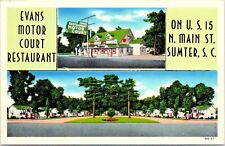 Postcard SUMTER, S.C. Evans Motor Court Restaurant on N. Main St. Roadside Motel picture
