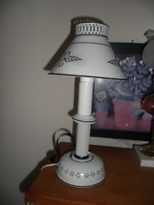 VINTAGE MCM SMALL METAL TOLE LAMP--BISQUE WITH BLACK picture