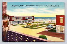 Daytona Motor Hotel Cars Shuffleboard Daytona Beach FL Florida Postcard picture
