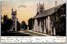 Postcard Belleville ONT 1907 St. Thomas & Bridge St. Churches Split Ring Selby picture