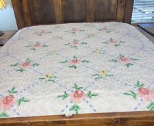 Vintage Heavy Floral Chenille Bedspread Pink Flowers Coverlet 108x95 ~ Cutter picture
