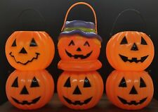6 Mini Pumpkin Plastic Candy Bucket Pails Jack O Lantern 2.5
