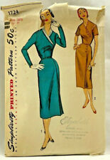 1956 Simplicity Sewing Pattern 1724 Womens 1-Pc Dress 2 Sleeves Sz 18.5 Vtg 8406 picture
