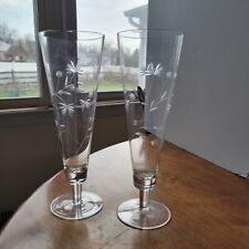 Pilsner Etched Beer Glasses Floral Berries Vintage Set Of 2  picture