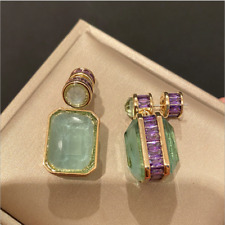 Peridot Green Jade Earrings Side Micro-inlaid Purple Diamond Gift Retro Women  picture