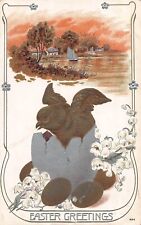 Easter Greetings Chick with Eggs Antique Embossed Postcard  picture