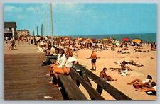 REHOBOTH BEACH DE DELAWARE Postcard Greetings Crowded Beach Boardwalk Vintage picture