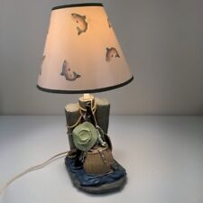 Vintage Fisherman Lamp Bass Fishing Scene At The Dock Lodge Cabin Decor picture