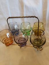 MCM 6 Multi Color Etched Cordial Set In  Carrier picture