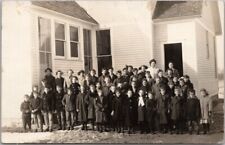 RPPC Real Photo Postcard Large Class Posing Outside of School Building / c1910s picture