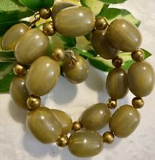 VTG Olive Green & Cream Corn Marble Swirl Gold-tone WRAP Bakelite Bracelet picture