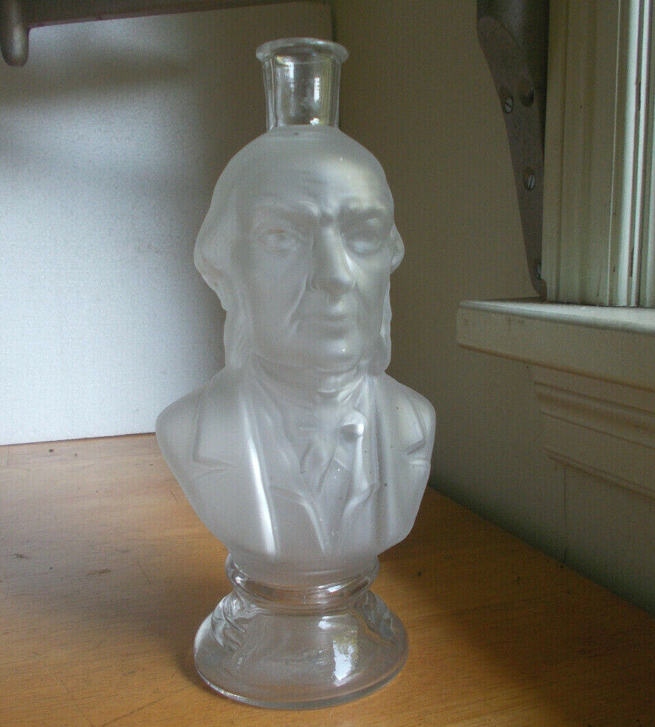 1880s RARE WILLIAM GLADSTONE FIGURAL FROSTED BUST BOTTLE HAND BLOWN PONTILED