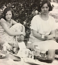 Vintage Found Photo Two Girls On A Picnic With A Very Grumpy Woman NM picture