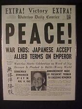 VINTAGE NEWSPAPER HEADLINE~ WORLD WAR 2 VICTORY PEACE JAPAN SURRENDERS WWII 1945 picture