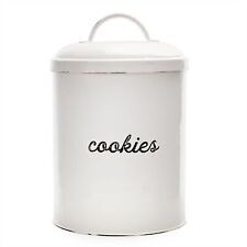 AuldHome White Enamelware Cookie Jar Rustic Large Treats Canister picture