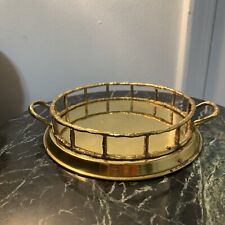 Vintage Brass Faux Bamboo Round Small Tray With Handles picture