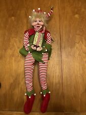 Jingles and Joy Sitting Elf Posable Red Green Christmas Decor 24in With Tags picture