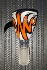 14mm Orange Black White Horned Handle Wig Wag Glass Water Bong Bowl picture