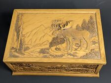 Vintage Cast Resin Moose Carving Keepsake Jewelry Box w Lid Insert Woodland picture