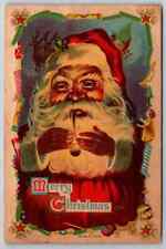 Santa Claus with Pipe~Toy Border~Antique Embossed Christmas~Postcard~k412 picture