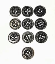 Set of 10 Old Painted Black Flat Metal Buttons picture