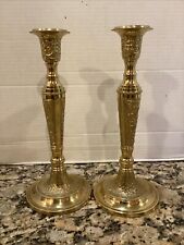 Pair Vintage Hosley Ornate Solid Laquered Brass Candle Stick Holders 10.5