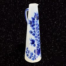 Antique German? Salt Glaze Jug Pitcher Large Cobalt Blue Floral Design Marked 4 picture
