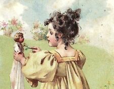 1894 Lion Coffee Woolson Spice Co. Victorian Card Charming Girl Holding A Doll picture