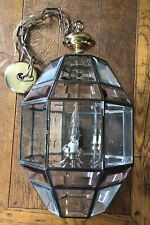 Vintage Fredrick Ramond Pendant Ceiling Light Chandelier Beveled Glass & Brass picture