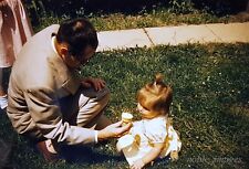1959 Dad Toddler Daughter Ice Cream Cone Front Yard Kodachrome 35mm Slide picture