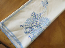 VINTAGE WHITE with BLUE EMBROIDERED FLOWERS TABLECLOTH 42