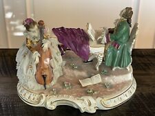 Large Vintage Dresden German Porcelain Lace Figurine Couple Playing Instrument picture