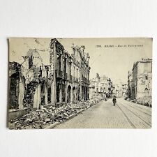 WW1 Reims in Ruins Rue de Talleyrand 1922 Postcard ~ Man Walking Down Street picture