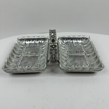 Hammered Aluminum Tulip Design w/2 Pressed Glass 2 Section Relish Serving Dishes picture