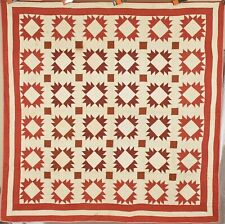 DAZZLING Vintage 1890's Red & White Bear Paw Antique Quilt ~Concentric Design picture