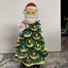 Mr. Christmas Ceramic Santa Green Tree Standing  Multi-Color LED Lit 14” Lighted picture