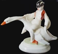 VINTAGE HEREND HUNGARY PORCELAIN BOY RIDING A GOOSE FIGURINE picture