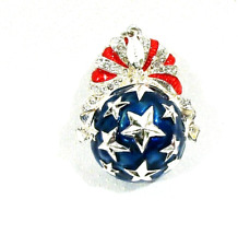 Red Blue Star Enameled Lenox Silver Plated Spangled Ball Ornament 2.25
