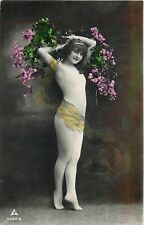 Postcard RPPC C-1910 Sexy woman risqué Studio floral 24-5191 picture