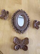 BUTTERFLY Wall Decor,  Burwood 3 pc, Brown, Very Good with mirror picture