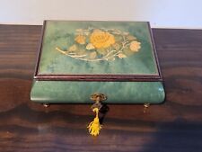 Vintage Italian Hand Crafted Natural Wood Reuge Musical Jewelry Box with Key picture