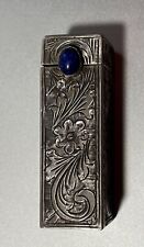 Vtg 800 Sterling Silver Ornate Lipstick Holder Mirrored Lid Deep Blue Stone picture