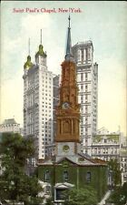 Saint Paul's Chapel ~ New York City clock tower tinted ~ c1910 vintage postcard picture