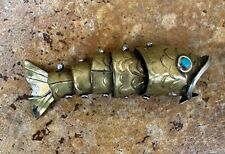 Vintage Brass & Silver Articulated Fish Bottle Opener Mexico picture